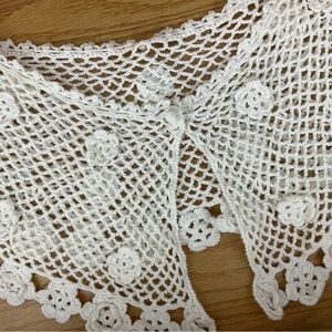 Vintage Hand Knit Crochet Collar – Cream Floral Detachable Collar Ramie Cotton